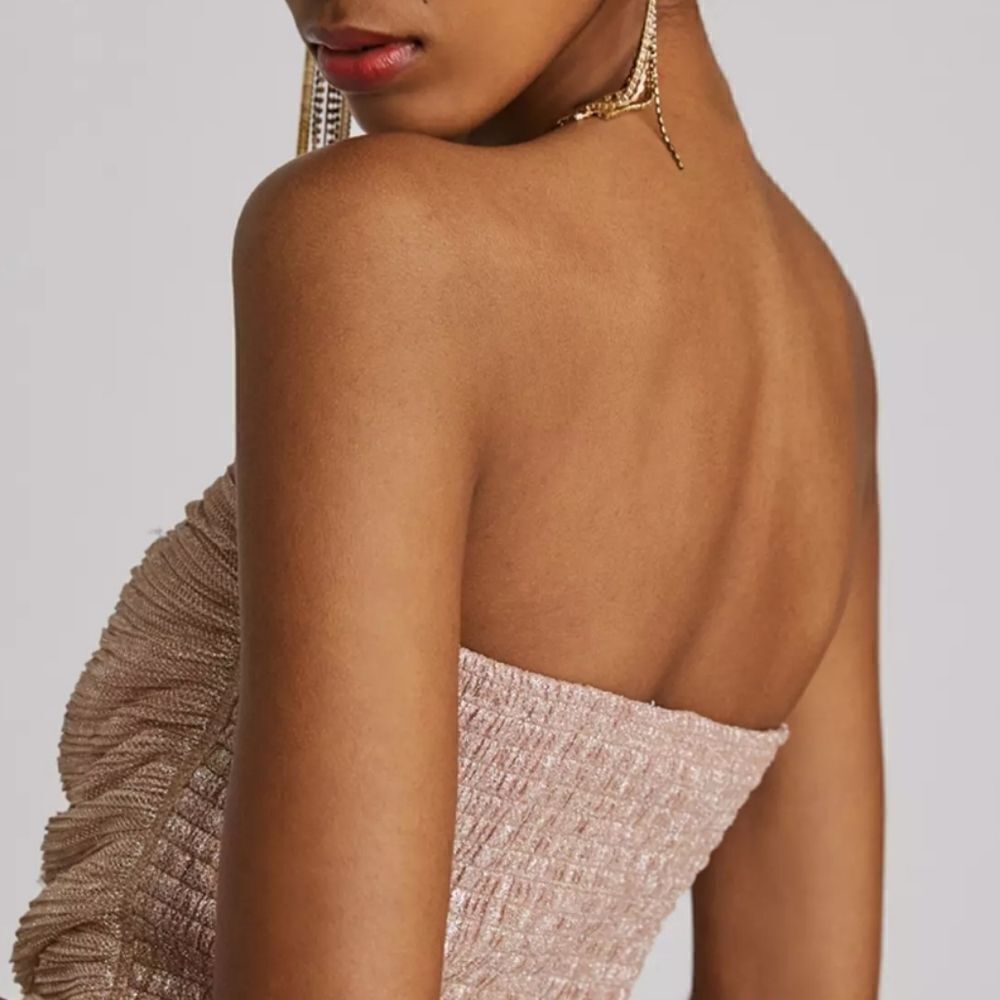 Anthropologie Mauve Pink Ruffled Metallic Tube Top NWT XL, Small - Picture 2 of 6